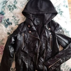 Forever 21 Faux Leather Jacket w/ Hood